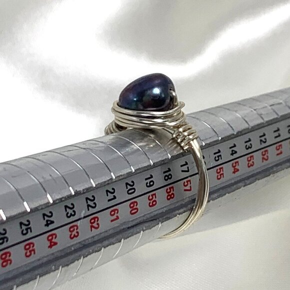 Genuine Black Pearl Ring Silver Tone Copper Wire & Black Pearl Order To Fit - Picture 8 of 8
